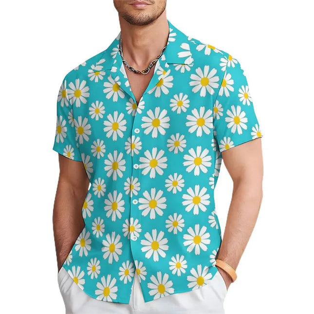 Men 3D Floral Hawaiian short Lapel Shirts