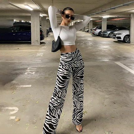 Women Summer Zebra Striped Wide Leg Pants