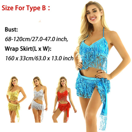 Women Halter Sequin Belly-Dance-Costume Set