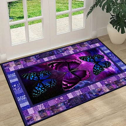 Dark Purple 3D Butterfly Living Area Modern Rug