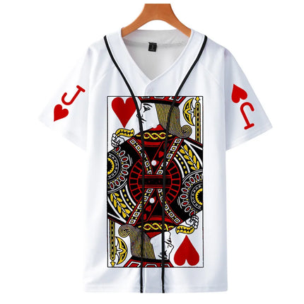 Men Poker Party 3D KING QUEEN Baseball Jersey Summer Tees