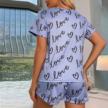 Women Love HEARTS 2pc Pajama Sleepwear Shorts Set