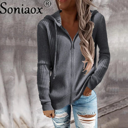 Women Autumn Zip Solid Cardigan Hoodies