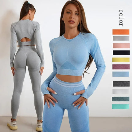 Women Solid Blue Leggings Crop Top Activewear Sets