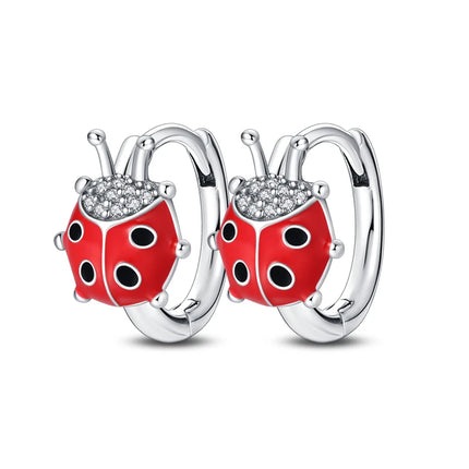 Women 925 Sterling Ladybug Charm Earrings