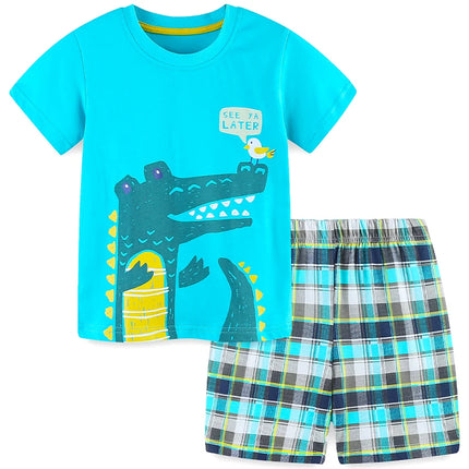 Baby Boy Crocodile Plaid Animal Summer Outfit Sets