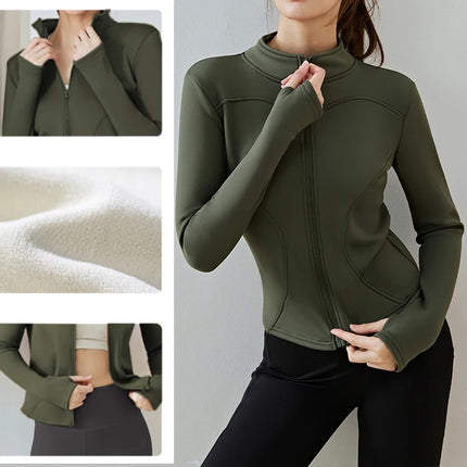 Women Winter Fleece Yoga Long Jacket