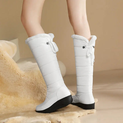 Women Winter Lace Round Knee High Boots