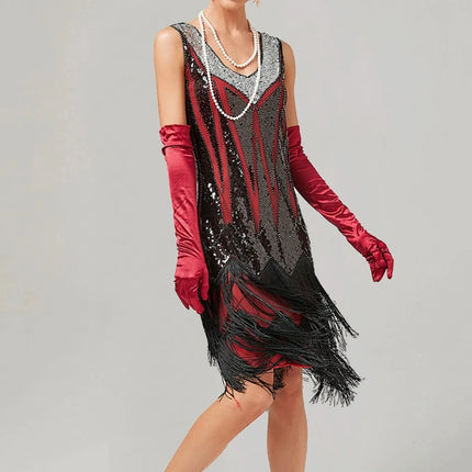 Women V Sequin Retro Fringed Costume Dress