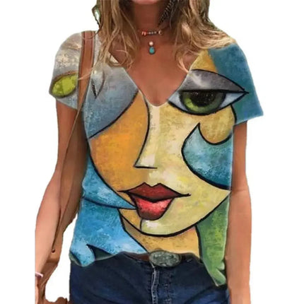 Women Picasso Facial Art Iridescent 3D Shirt