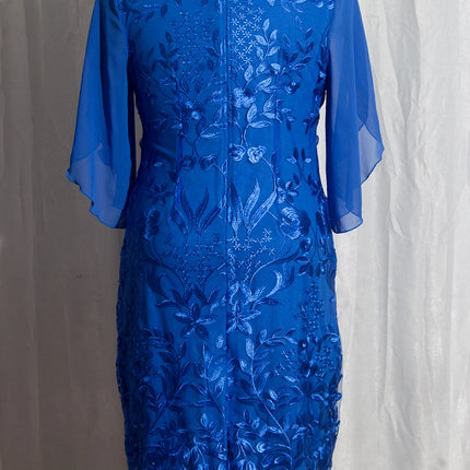 Women Blue Fall Plus Floral Embroidery Dress