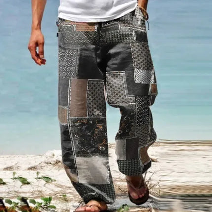 Men Geometric Plaid Pattern Beach Pants