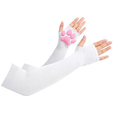 Women Cat Paw Thigh High Socks Gloves Set