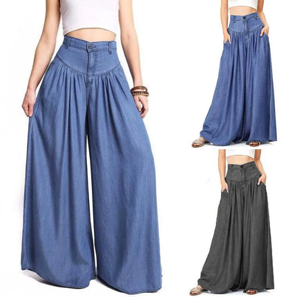 Women Blue Black Linen Flare Jeans