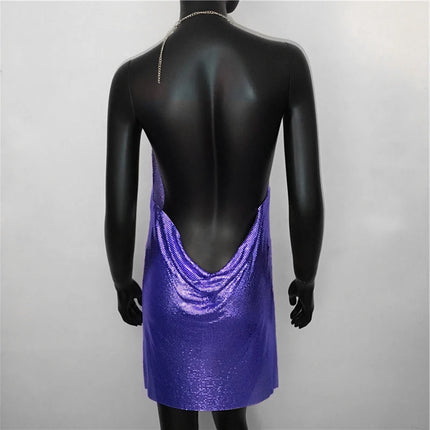 Women Backless Sequin Low Cut Mini Dress.