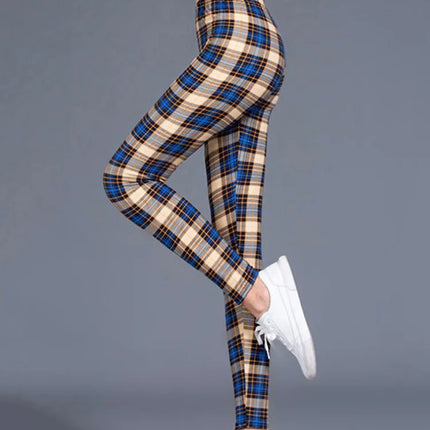 Women High-Elasticity Plaid Fitness Leggings