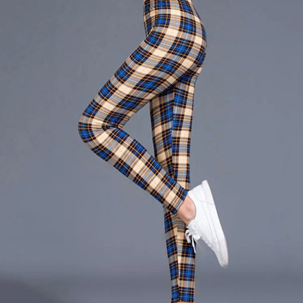 Women High-Elasticity Plaid Fitness Leggings