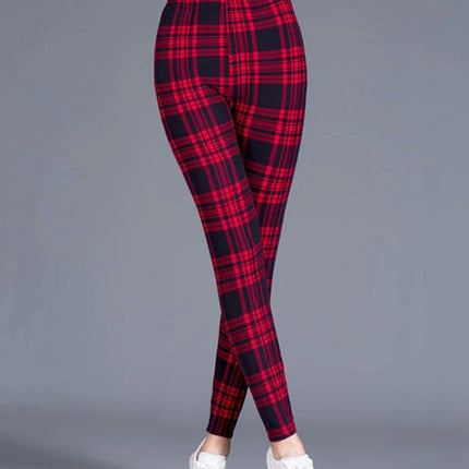 Women Fitness Plaid Elastic Leggings