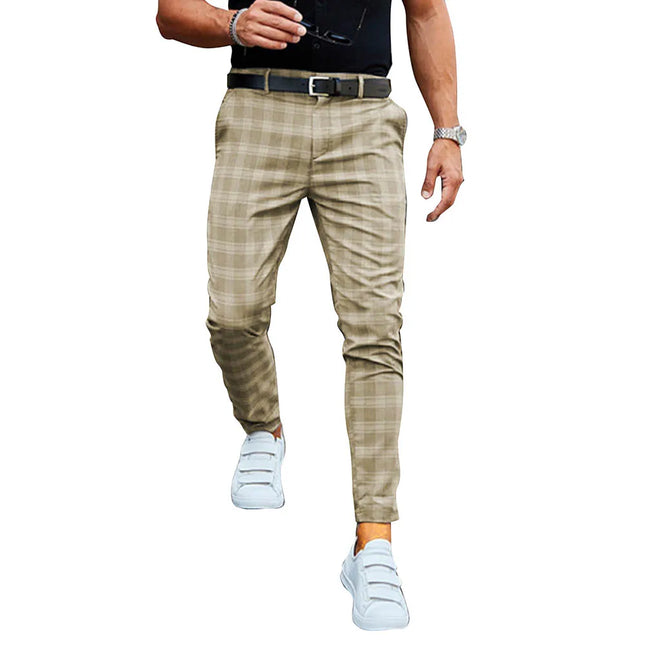 Men Business Casual Golden Plaid Pants