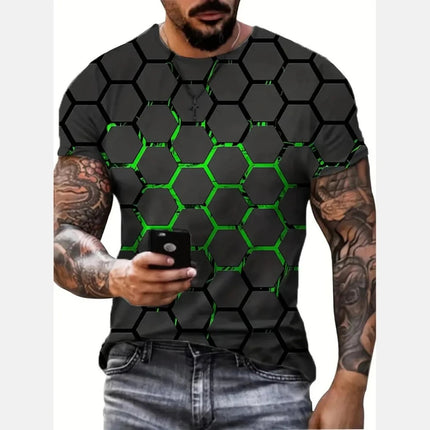 Men 3D Fashion Green Geometric Summer Tees