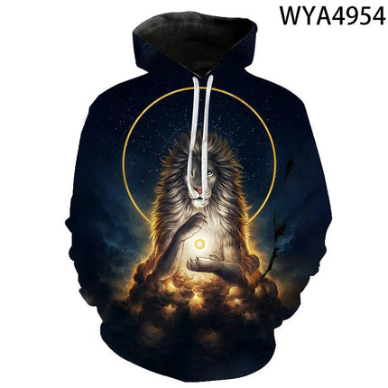 Men 2024 Lion 3D Streetwear Animal Hoodies