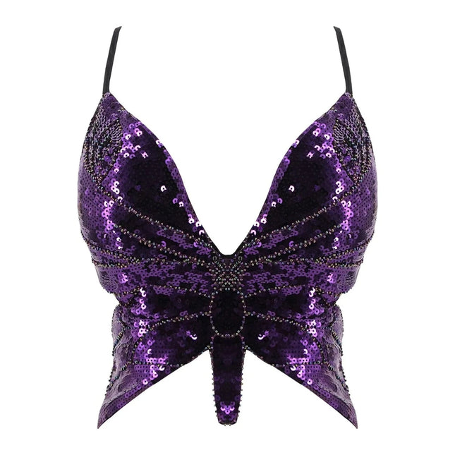 Women's Retro Butterfly Sequin Crop Top