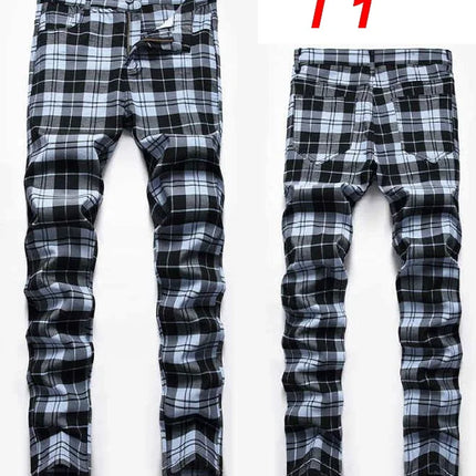 Men Business Casual Elastic Plaid Pants - Mad Fly Essentials