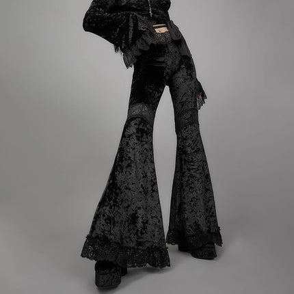 Women Black Gothic y2k Lace Flare Pants