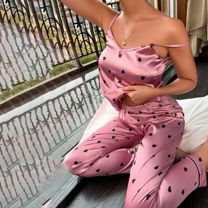 Women Satin Silk Hearts 2024 Pajama Sets