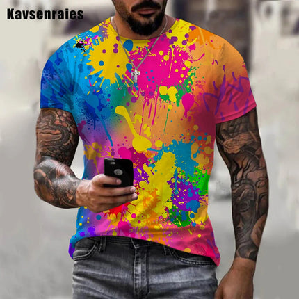 Men Gradient Rainbow Paint Splatter 3D Summer Tees