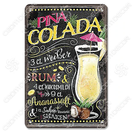 Pina Colada Drink Mojito Vintage Wall Sign