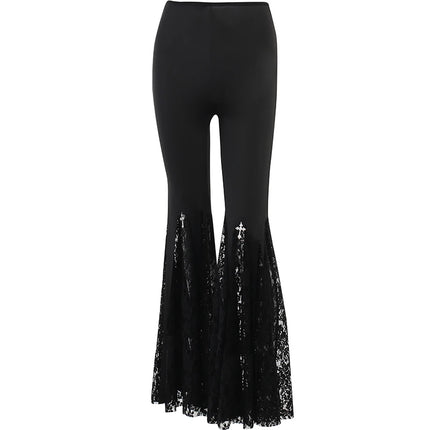 Women Black Gothic y2k Lace Flare Pants