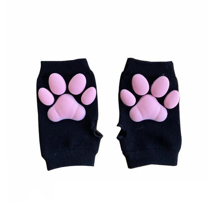 Women Cat Paw Thigh High Socks Gloves Set