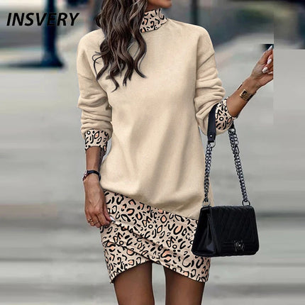 Women Summer Long Turtleneck Mini Sweater Dress