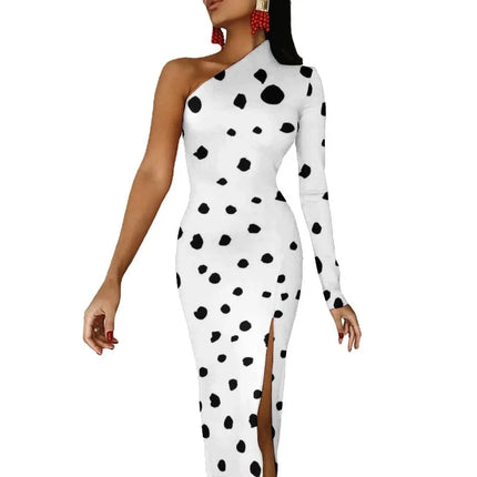 Women Dalmatian Animal Spotted Black Maxi Dress