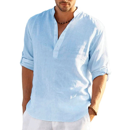 Men Solid Long Linen Casual Shirts