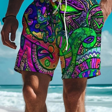 Men Graffiti Star Hawaiian 3D Boardshorts