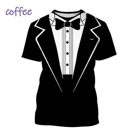 Men Funny 3D Tuxedo Graphic Bow Shirts