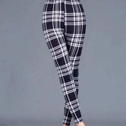 Women Fitness Plaid Elastic Leggings