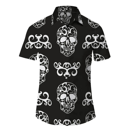 Men Hawaiian 3D Lapel Skull Party Shirts