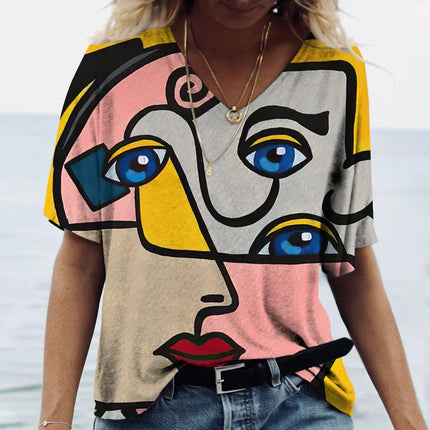 Women Picasso Facial Art Iridescent 3D Shirt