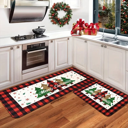 Home Seasonal Christmas Red Plaid Floor Mat.