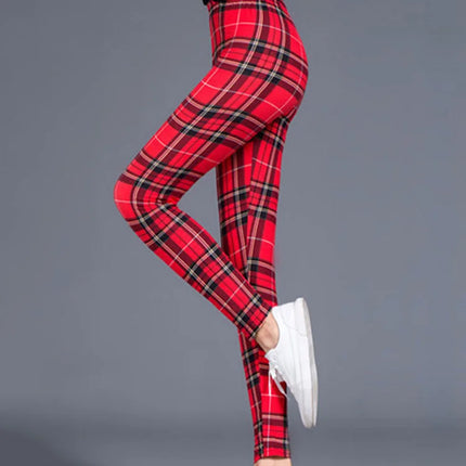 Women High-Elasticity Plaid Fitness Leggings