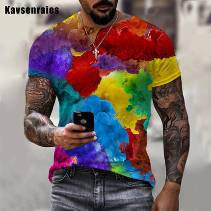 Men Gradient Rainbow Paint Splatter 3D Summer Tees