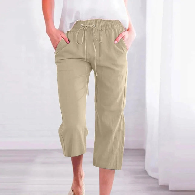 Women Classic Solid Color Linen Capris