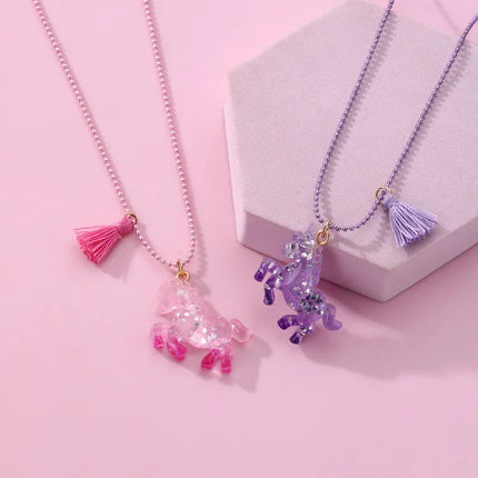 Girls 2PC Cartoon Resin Unicorn Pendant Necklace