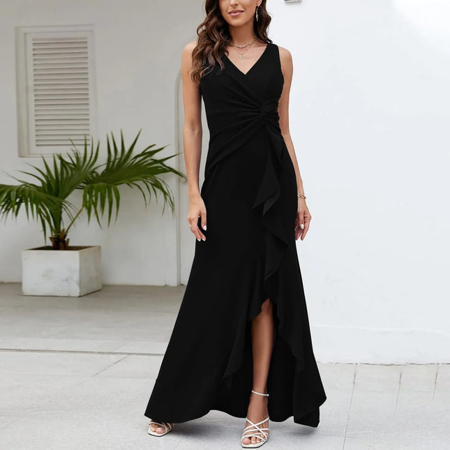 Women Solid Elegant Sleeveless Party Dress