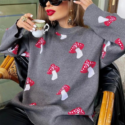 Women Trendy Mushroom Graphic Long Casual Sweater