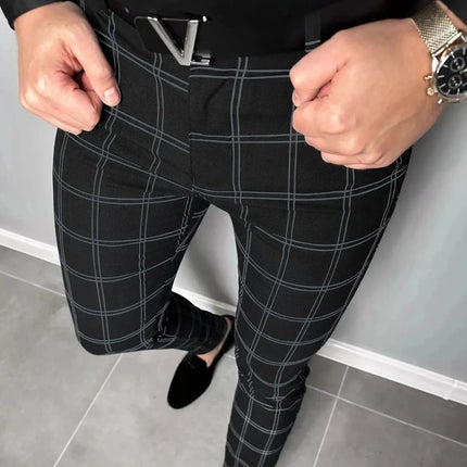 Men Checkered Fashion British Business Casual Pants