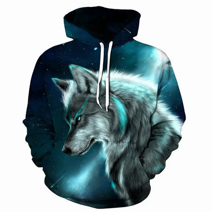 Men Animal Wolf Blue 3D Sweatshirt Hoodies